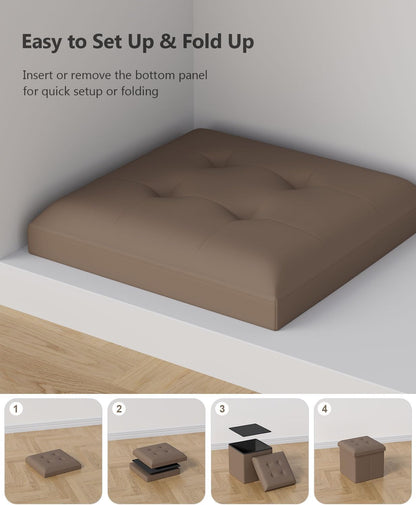15 Inches Small Folding Storage Ottoman Cube, Storage Footrest, Foot Rest Stool, for Living Room, Bedroom, Dorm, Hallway, Entryway, Brown