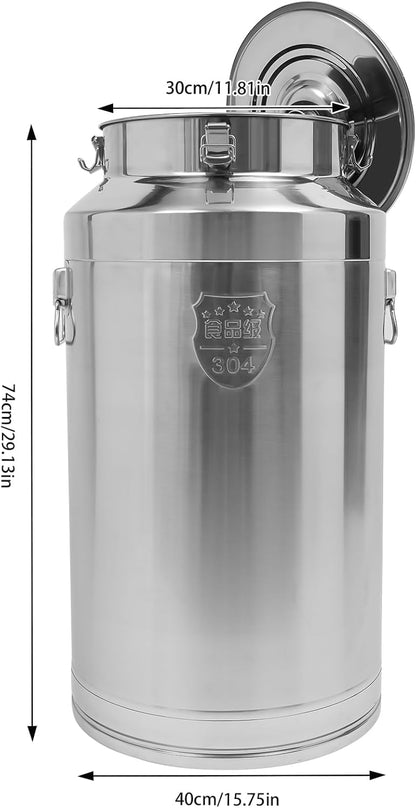Stainless Steel Milk Can, 304 Stainless Steel Pail 23Gal Milk Can with Sealed Lid, 88L Hanging Lid Metal Milk Jug Bucket for Oil Tea Wine