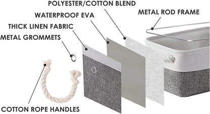 Fabric Storage Bins 12x8x5 inch [6-Pack] with Rope Handles - Decorative Baskets for Organizing