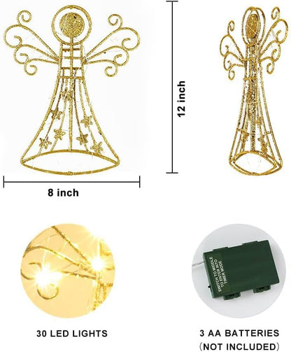 hogardeck Christmas Tree Topper, Glittered Gold Angel Tree Topper for Christmas Treetop, 30 LED Timer Sparkling Tree Toppers for Christmas Tree Decorations