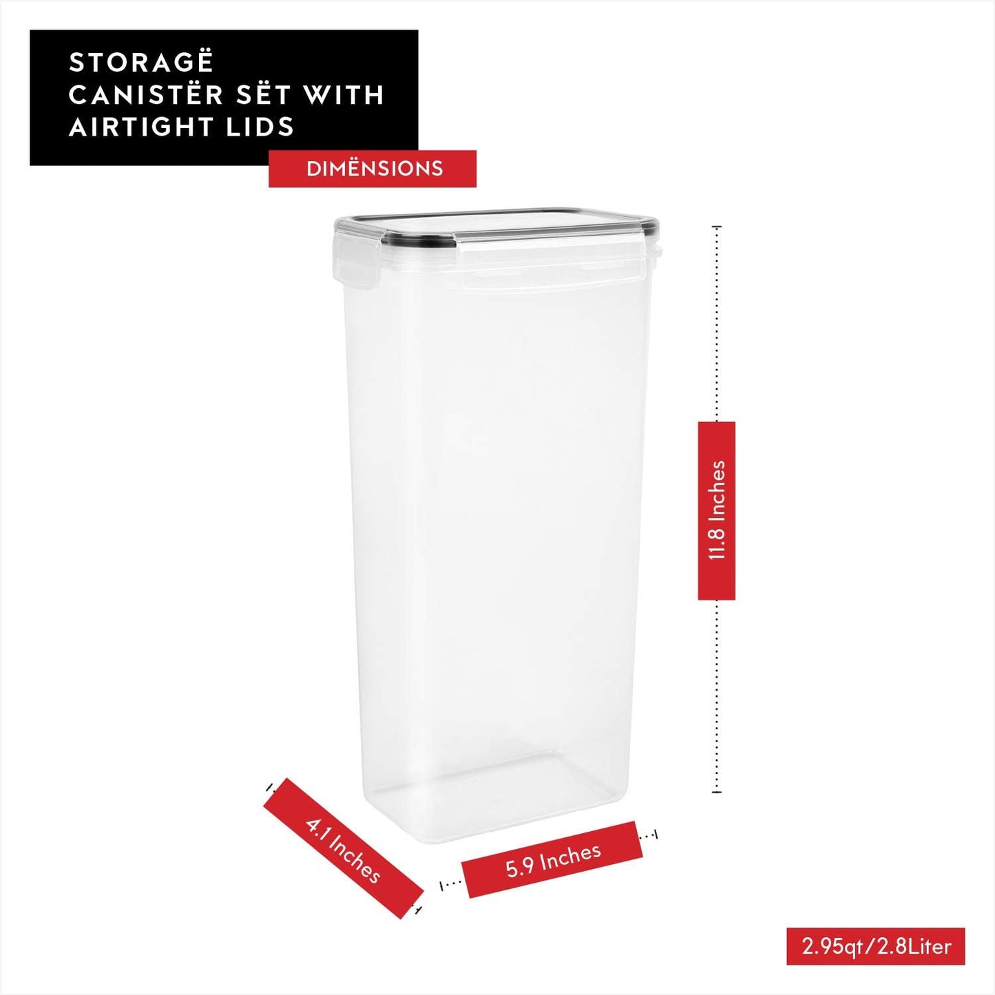 Airtight Food Storage Containers with Lids Set of 4-95 fl. oz Pasta storage Containers, BPA Free Plastic Spaghetti container - Air Tight Canisters for Kitchen Pantry Organization