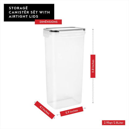 Airtight Food Storage Containers with Lids Set of 4-95 fl. oz Pasta storage Containers, BPA Free Plastic Spaghetti container - Air Tight Canisters for Kitchen Pantry Organization