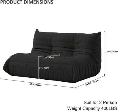 Luxury Sofa Couch Chair, Lazy Floor Seating, Fireside Bean Bag Chair, Ergonomic Tatami Sofa Lounger for Living Room, Bedroom, Office, Loveseat, Black