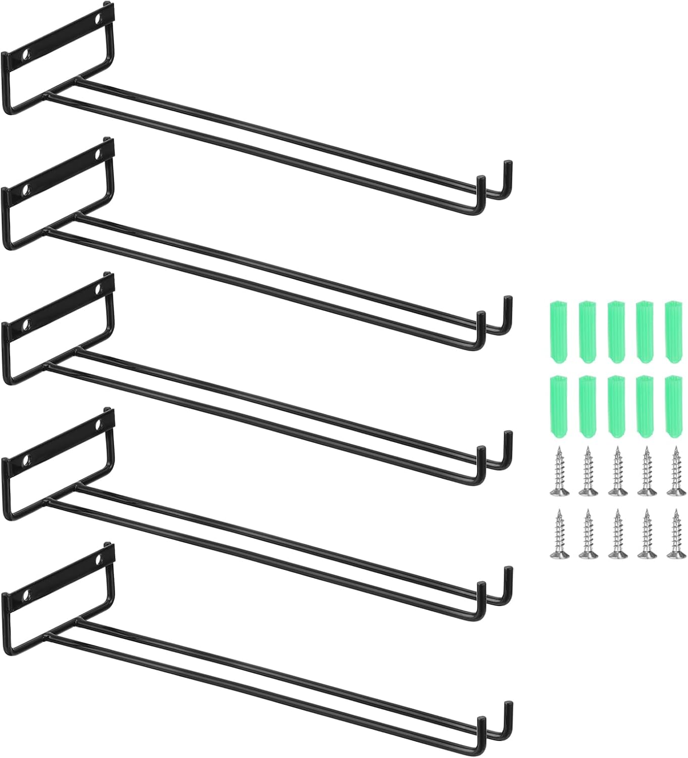 uxcell 5Pcs Wine Glass Rack, 11.81 Inch Iron Wine Glasses Rack Under Cabinet Stemware Rack - Wall Mountable Wine Glass Holder Storage Hanger for Bars Coffee Restaurants Kitchens, Black