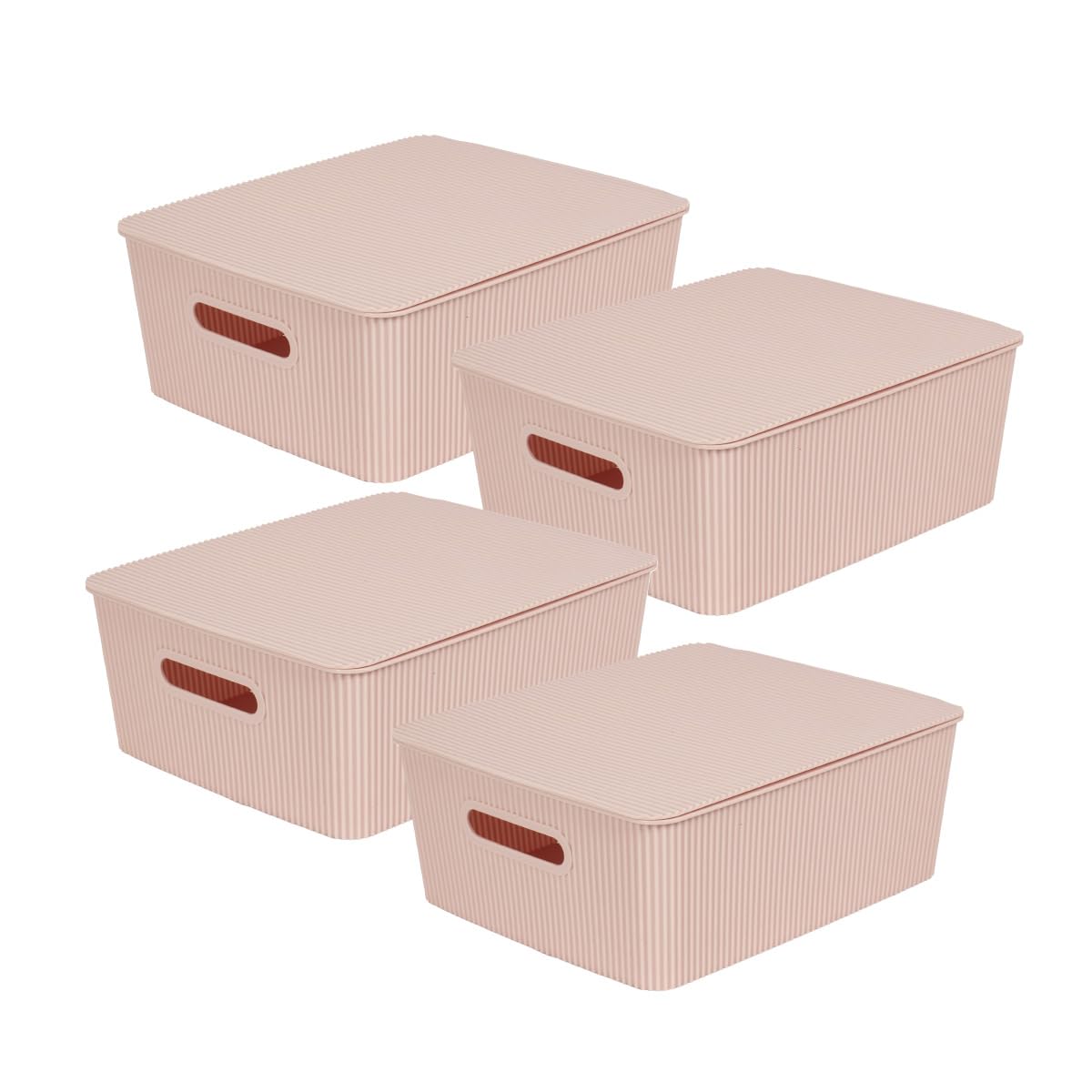 Glad Storage Baskets with Lids - Set of 4 Stackable Plastic Boxes with Handles - Decorative Shelf