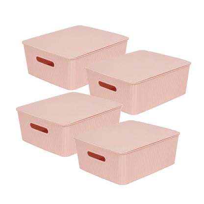 Glad Storage Baskets with Lids - Set of 4 Stackable Plastic Boxes with Handles - Decorative Shelf