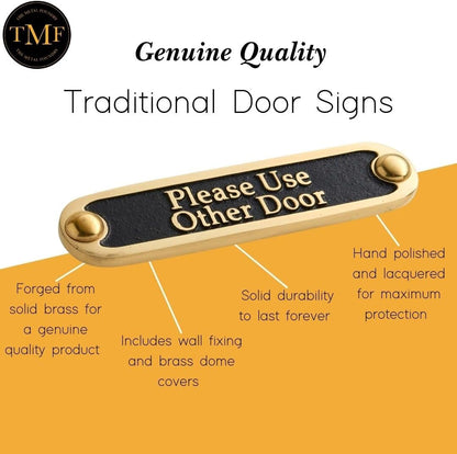 Please Use Other Door Brass Door Sign. Traditional Style Home Décor Wall Plaque Handmade By The Metal Foundry UK.