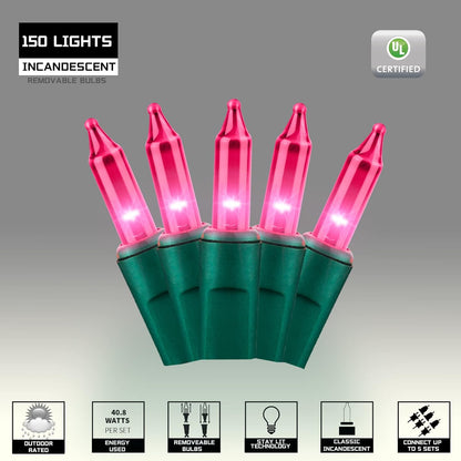 150LIGHTS PINK Extra-Bright With End Connectors Christmas Decorative Lights 9.72m UL Certified Mini String Light Set Waterproof for Home Garden Holiday Christmas Tree Party Patio Decor Wedding