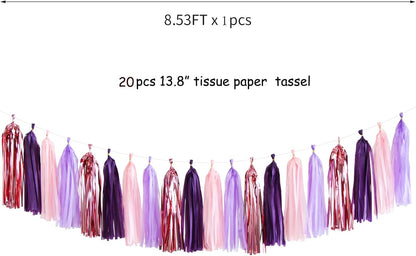Pink-Purple Rose-Gold Party-Decorations Tassel Garland - 15pcs Baby Shower Decorations Girl Women Birthday Tassels Banner Streamers Bachelorette Wedding Engagement Party Decor Panduola