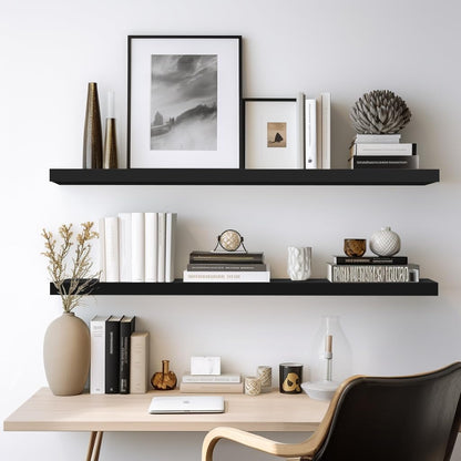 LaVie Home Floating Shelves, 36 Inch Wall Shelf Set of 2, Hanging Shelf with Invisible Brackets, Wall Decor for Bathroom, Bedroom, Living Room, Kitchen Storage, Classic Black