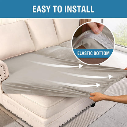 H.VERSAILTEX Velvet Stretch Sectional Couch Covers 4 Pieces Sofa Seat Cushion Covers L Shape Separate Cushion Couch Chaise Cover for Both Left/Right Couch (Large Sofa 3 Seater + 1 Chaise, Oatmeal)