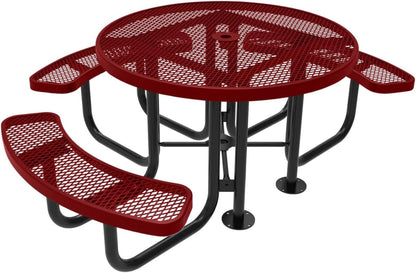 Coated Outdoor Furniture Heavy-Duty Portable ADA-Compliant Outdoor Picnic Table with Umbrella Hole, Expanded Metal Patio Dining Furniture Made in America (46" Round Top, Textured Burgundy)