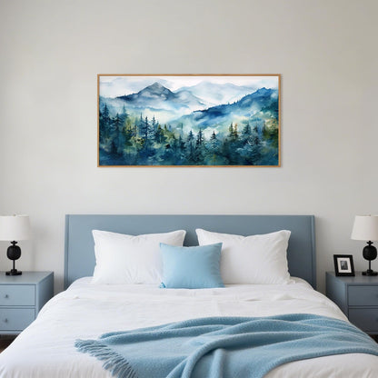 Celestdeco Blue Ridge Mountains Forest Framed Canvas Wall Art Set, Natural Landscape Wall Decor, Green Pine Trees Wall Painting, Woodland Artworks for Living Room, Bedroom, Dining Room - 20"x40"