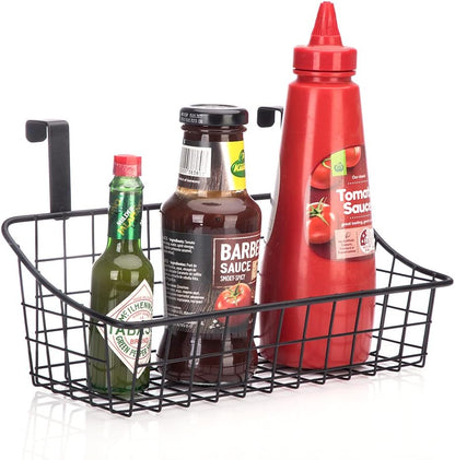 LeleCAT Over Cabinet Door Basket with hook Grid Storage Basket, Kitchen Storage Organizer,Over Cabinet Door Organizer,Hanging it behind a door or on a railing, Small, BLack,2 Pack