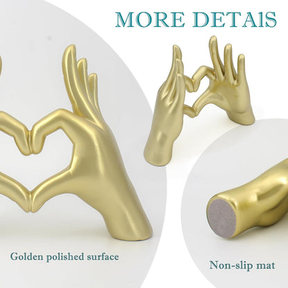 Accessoryway Gold Heart Hands Decor Sculpture,Small Love Heart Gesture Decorative Sign Sculpture for Wedding Dresser Shelves Desktop Knick Knacks Home Decor & Ring-Holder Display Stand