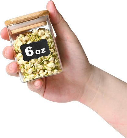 Glass Food Storage Jars Square 6oz, 16 Pack Glass Jars With Bamboo Lids, Kitchen Storage Containers For Spice, Candy, Cookie, Storage For Pantry Organizers