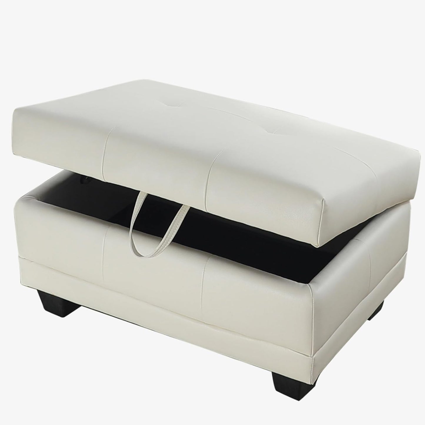 Ottoman Rectangular Storage Ottoman Bench, Faux Leather Footrest, Coffee Table, Stool Footstool with Hinged Lid for Living Room, Bedroom, Entryway, White, 33"x21"x17.5"
