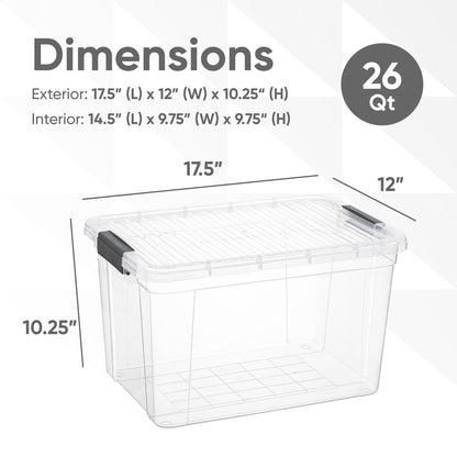 Superio Clear Storage Boxes with Lids, 26.5 Quart Plastic Container Bins for Organizing, Stackable