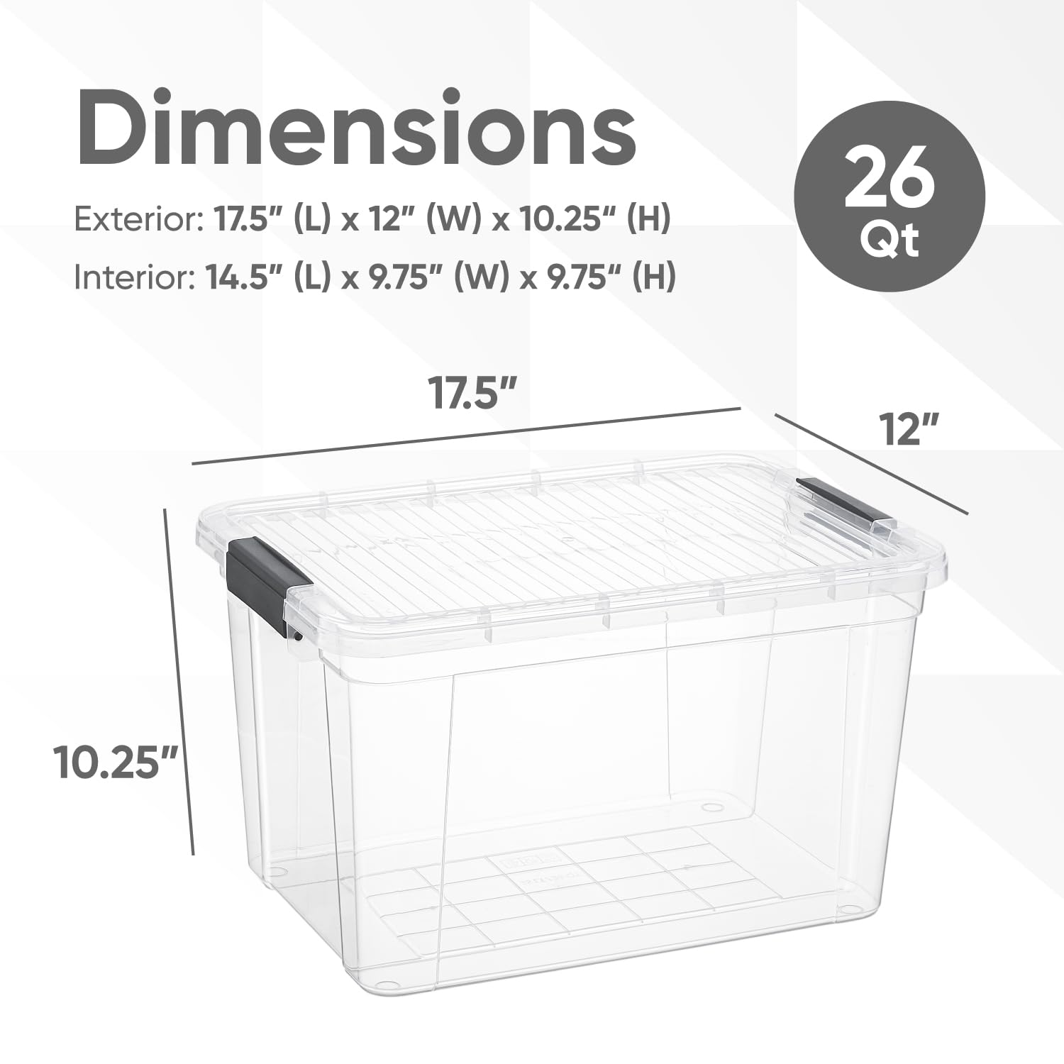 Superio Clear Storage Boxes with Lids, 26.5 Quart Plastic Container Bins for Organizing, Stackable