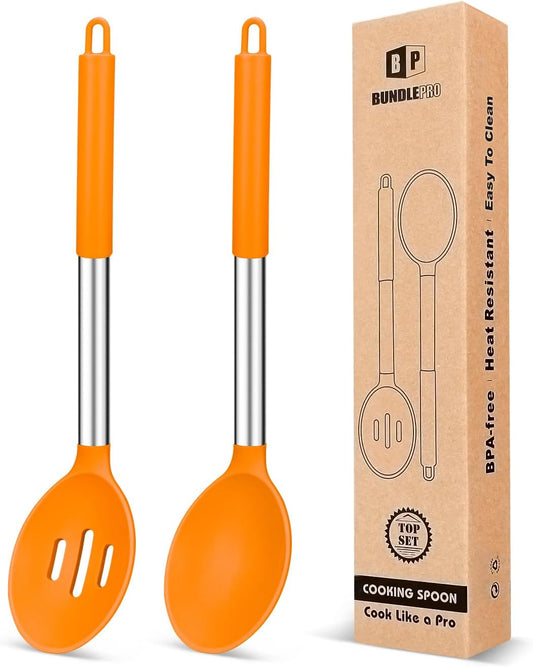 Pack of 2 Large Silicone Cooking Spoons,Non Stick Solid Basting Spoon,Heat-Resistant Kitchen