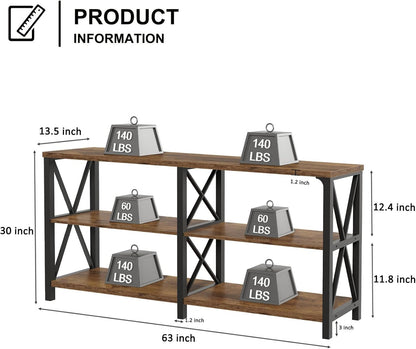 LVB Rustic Console Table, Industrial Wood Metal Sofa Table Behind Couch, Farmhouse Long Entryway Table with Storage Shelf, Large Wooden Foyer Hallway Table for Entry Living Room, Rustic Brown, 63 Inch