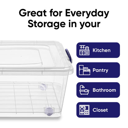 Superio Under Bed Storage Containers with Wheels (2 Pack), Flat Clear Storage Bin Stackable Large