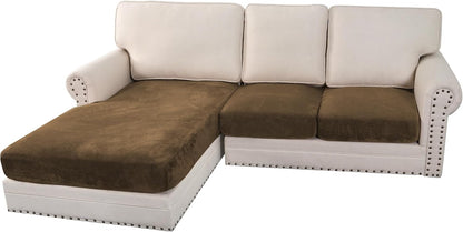 H.VERSAILTEX Velvet Stretch Sectional Couch Covers 3 Pieces Sofa Seat Cushion Covers L Shape Separate Couch Cover for Both Left/Right Sectional Couch (Large Sofa 2 Seater + 1 Chaise, Bronze Brown)