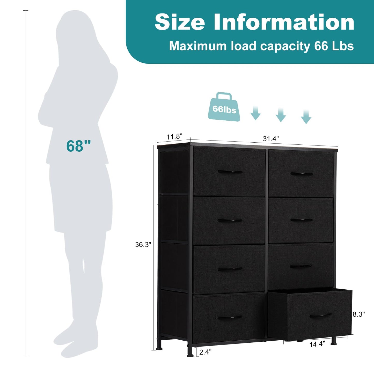 OLIXIS 8 Drawer Storage Dresser for Bedroom, Black Closet Organizers Units