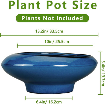 Bonsai Tree Pot 13 Inch - Ceramic Succulent Pots Large Bonsai Planter for Indoor Outdoor Plants Decorative Plant Pot with Drainage Hole Flower Pot for House Garden Room Home Decor Blue