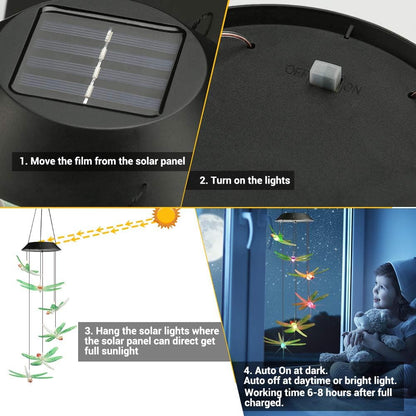 Toodour Solar Wind Chimes Outdoor, Color Changing Solar Lights Dragonfly, Gifts for Mom Grandma, Waterproof Decorative Mobile Light, Gardening Gift for Garden,Patio, Window, Yard, Outdoor Decor