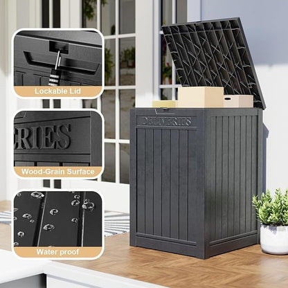 DRATO 48 Gallon Package Delivery Box, Large Lockable Storage Box, Double-Wall Resin Outdoor Package Delivery and Waterproof Deck Box for Porch, Patios