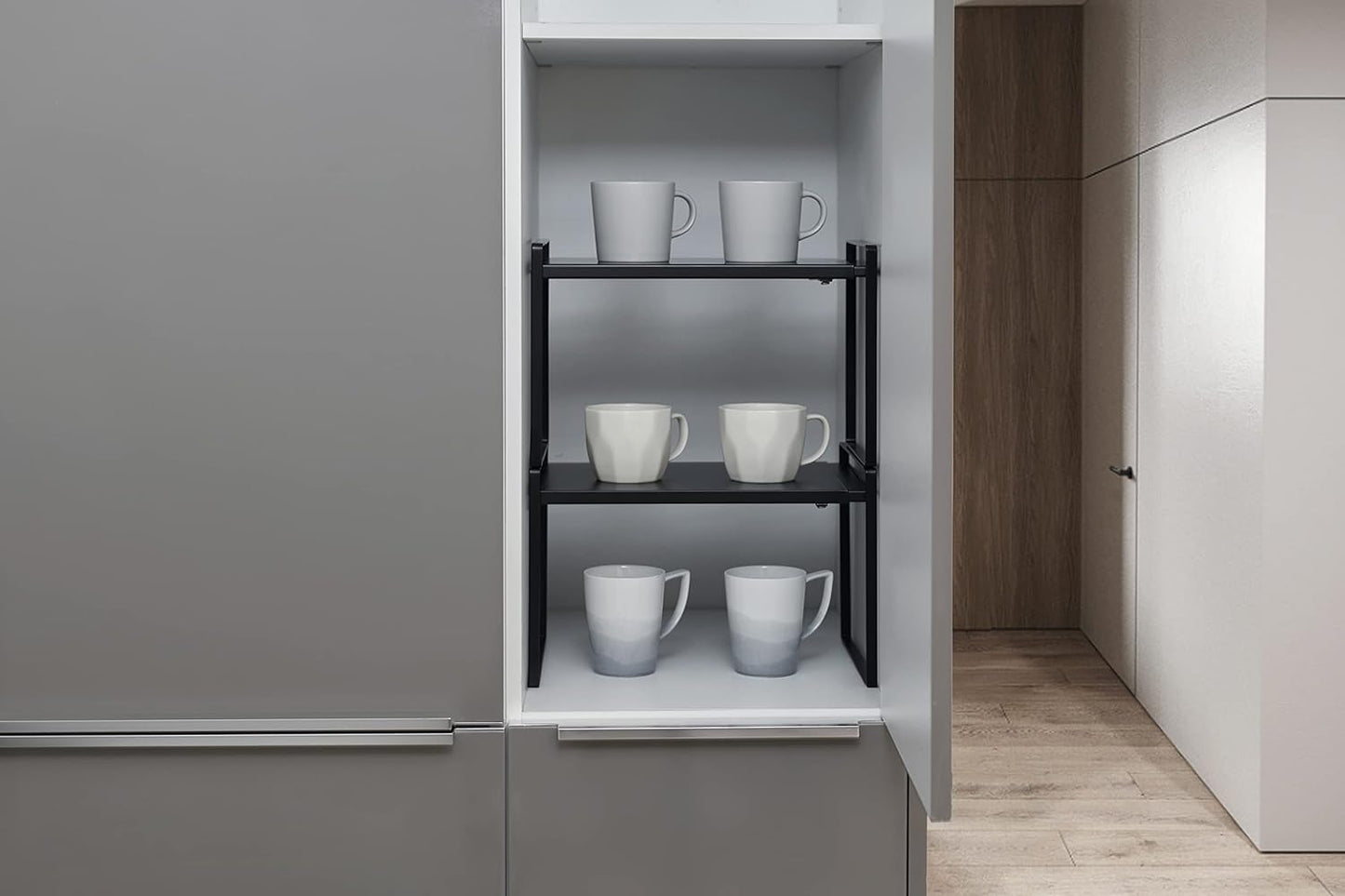 Nxconsu Expandable Cabinet Shelf Organizer Riser for Kitchen Pantry Cupboard Under Sink Countertop Home Storage Organization Rack Space Saver Freestanding Heavy Duty Nonslip Stackable Black Large