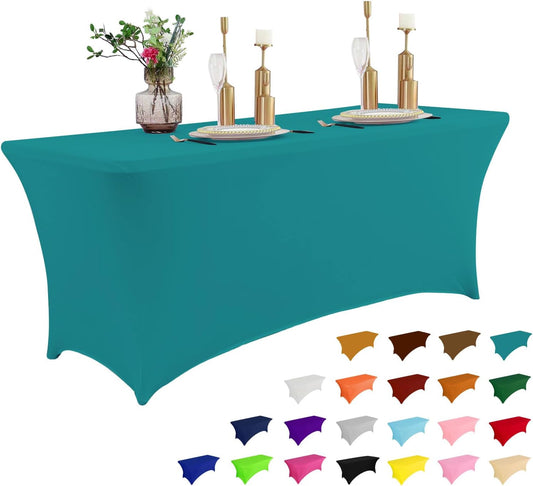 IVAPUPU 6FT Table Cloth for Rectangular Fitted Events Stretch Lake Blue Table Covers Washable Cover