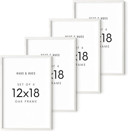 HAUS AND HUES 12x18 Picture Frames For Wall - Set Of 4 Poster Frames 12x18, Picture Frames 12x18, 12x18 Frames, Frames 12 X 18, Gallery Wall Frame Set, 12x18 Poster Frame (White Frame)