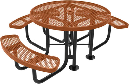 Heavy-Duty Portable Outdoor Picnic Table with Umbrella Hole, Expanded Metal Patio Dining Furniture Made in America (46" Round Top, Textured Copper)