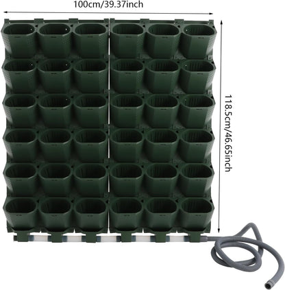 36 Pockets Hanging Planter Bags, Vertical Wall Mounted Plant Planting Grow Bags, Stackable Wall Planter with Timer, Self Watering Hanging Planters for Outdoor Indoor Garden-Green