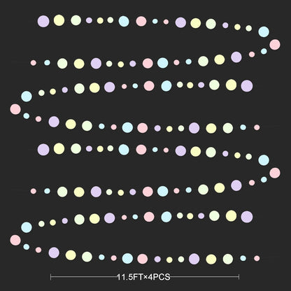Pastel Party Decorations Blue Purple Pink Yellow Green Circle Dots Garland Hanging Paper Polka Dot Streamer for Birthday Baby Shower Wedding Bridal Shower Macaron Spring Easter Party Supplies