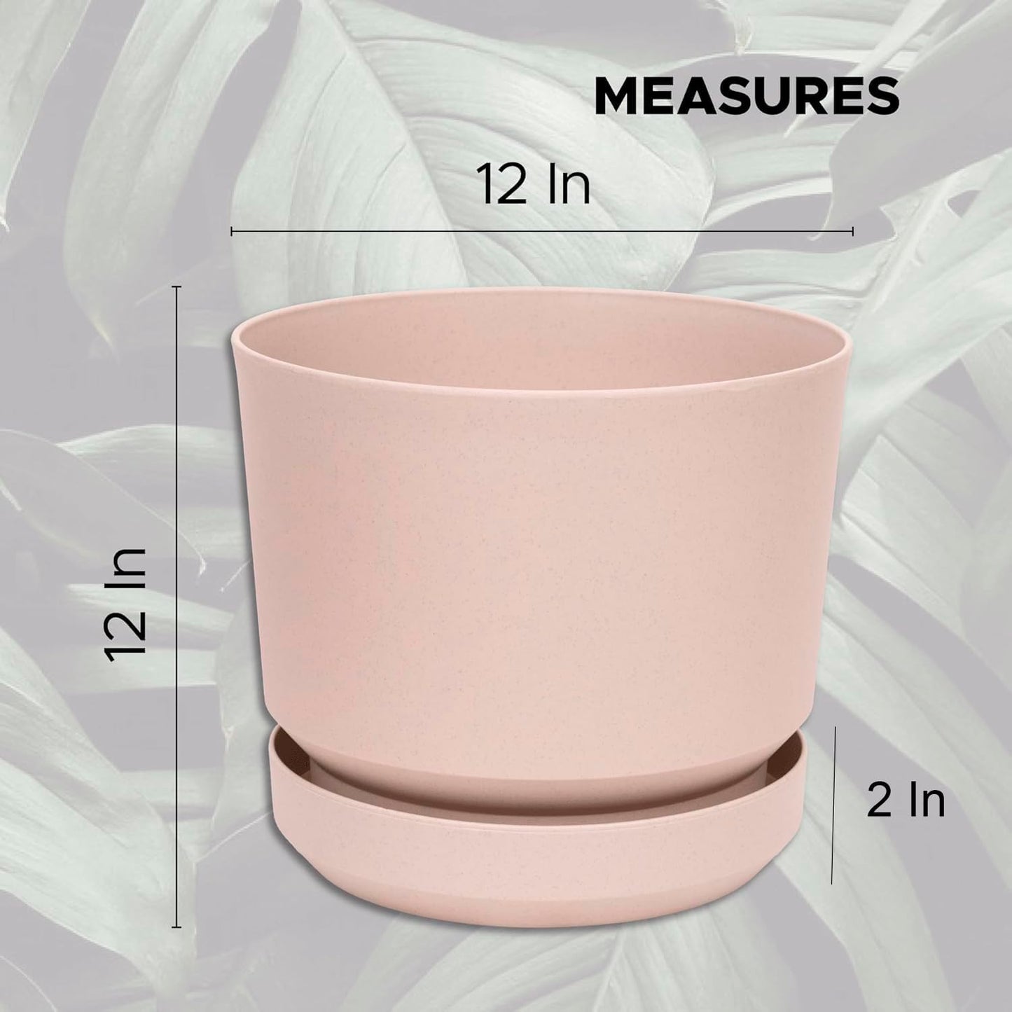 Elly Décor 12 inch Plastic Cylinder Planter Pot with Self-Watering Saucer and Drainage Hole,Lightweight & Extremely Durable, 12"x 12", Ivory