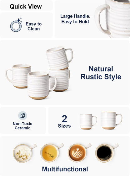 LE TAUCI Coffee Mugs 12 oz, Ceramic Mug Set, Housewarming Wedding Present, Coffee Cups for Latte, Hot Tea, Cappuccino, Mocha, Cocoa - Set of 4, Arctic White