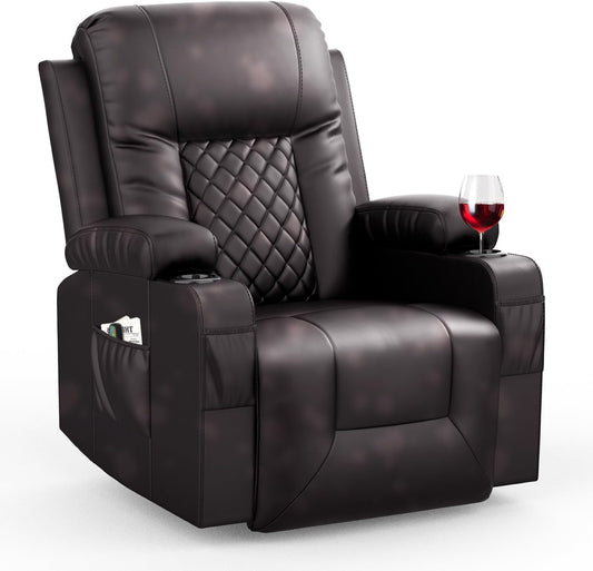 Recliner Chairs for Adults, FSC Certified Massage Rocker with Heated Modern Ergonomic Lounge 360
