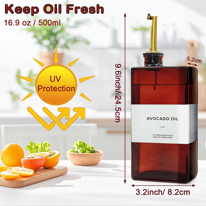 Olive Oil Dispenser Bottle for Kitchen - 16.9oz Dark Glass UV Protection, Oil and Vinegar Dispenser Set, Drip-Free Pourer, Kitchen Essential, Set of 2