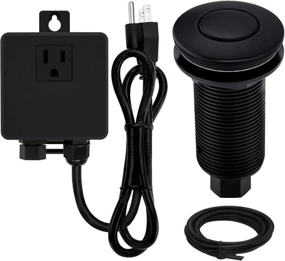 Garbage Disposal SinkTop Air Switch Kit with Long Button,Brass Made Cover,UL,Matte Black