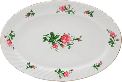 Lynns Paradise Vintage Rose 14-Inch Oval Platter, Set of 2, Pink; Heavy Duty; Chip Resistant; Lead and Cadmium Free; Freezer to Oven Safe up to 500°F