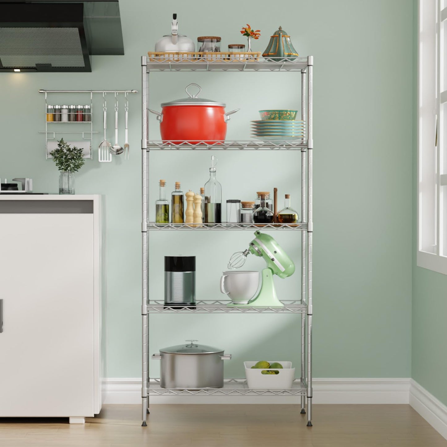 5-Tier Shelves Height Adjustable Storage Shelves Shelving Unit 21”Dx11”Wx48”H Wire Shelving NSF
