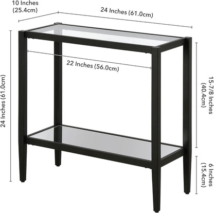 Henn&Hart 24" Wide Rectangular Side Table with Glass Shelf in Blackened Bronze, Table for Living Room, Bedroom
