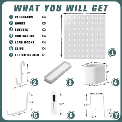 Pegboard Combination Kit, 25.2" x 25.2" Wall Mounted Storage Set with 4 Pegboards & 20 Accessories Hanging, Peg Boards Organizer