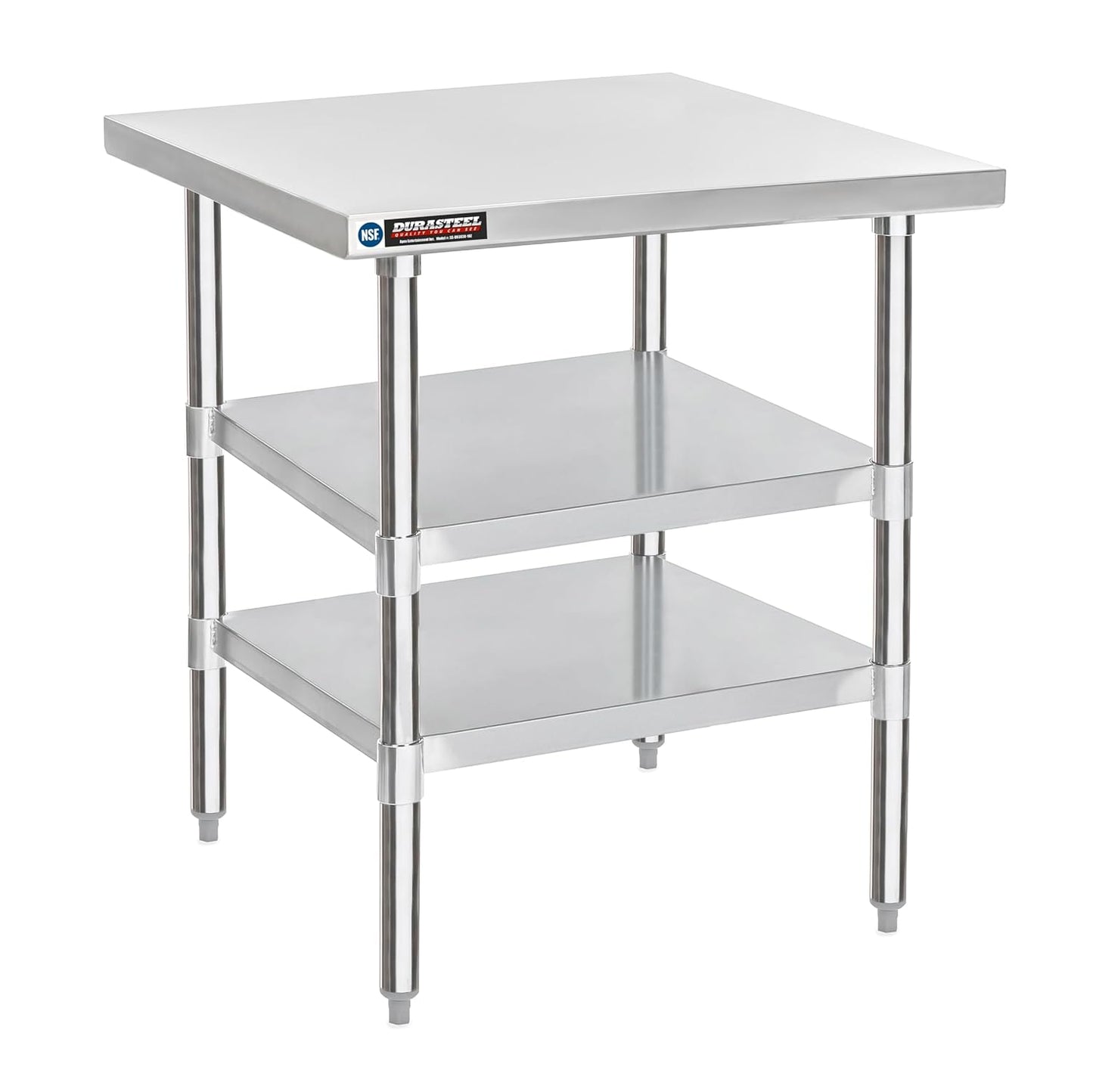 DuraSteel Food Prep Stainless Steel Table - 30 x 30 Inch Commercial Metal Workbench with Adjustable Under Shelf - NSF Certified - for Restaurant, Warehouse, Home, Kitchen, Garage