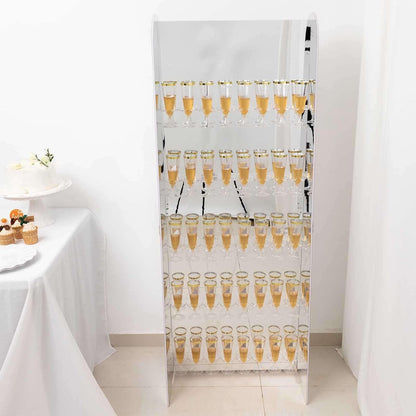 Tableclothsfactory Silver Mirror Finish 5-Tier Wine Glass Stemware Rack, 40 Champagne Flute Holder Foam Board Wall Stand - 5ft