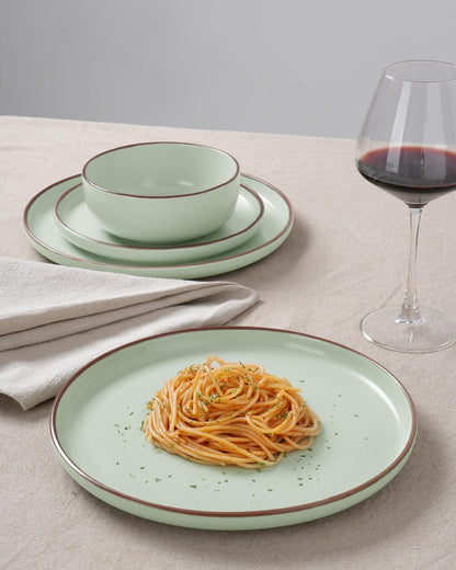 Famiware Mercury Plates and Bowls Sets, 18 Pieces Stoneware Dinnerware Sets, Dishes Set for 6, Microwave and Dishwasher Safe, Light Green