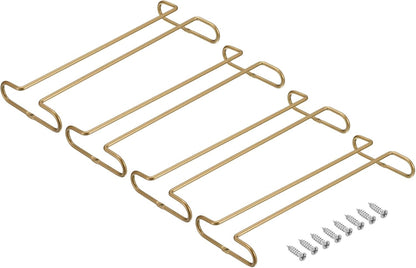 uxcell Wine Glass Rack Under Cabinet, 4Pcs 10-Inch Stemware Wine Glass Hanging Rack Stainless Steel Wine Glass Organizer Storage Hanger for 5mm Stemware Column, Gold